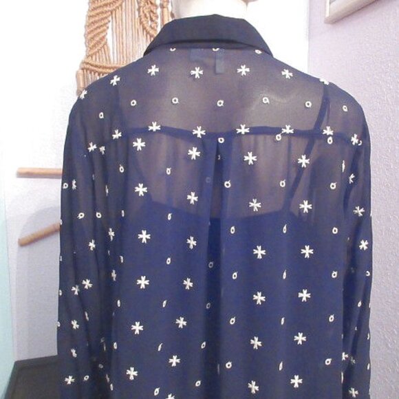 Vintage Y2K Sheer Mesh Embroidered Tunic Top Size XL Button Up Ruffle Whimsigoth - Picture 11 of 14